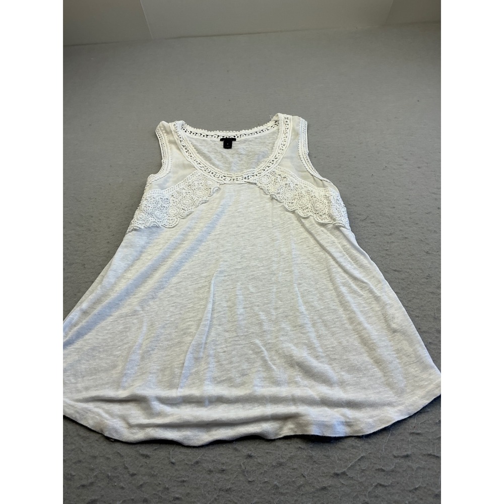 J.Crew‎ Linen Tank Top Crochet Lace Trim White Sleeveless Size S Boho Summer
